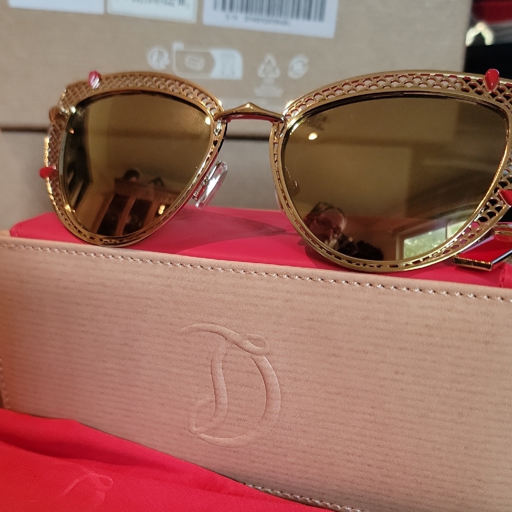 Christian Louboutin Gold and Red Sunglasses